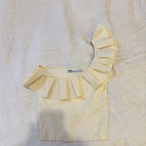 Zara Cream Pleated Neckline Top